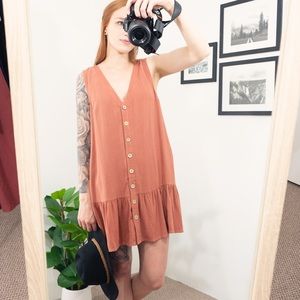 Terra cotta loose fit button down ruffle dress